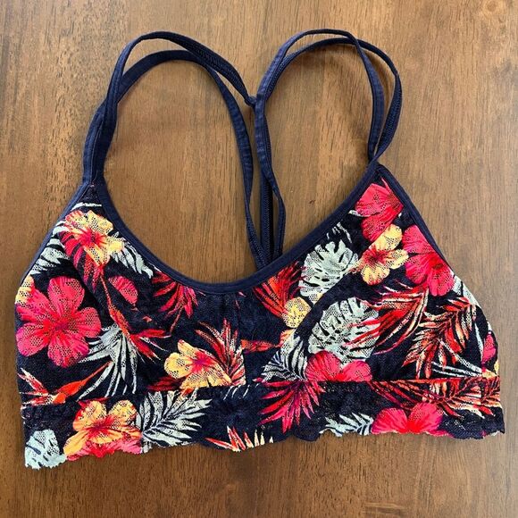 PINK Victoria’s Secret Tropical Floral Lace Racerback Bralette Blue Multi Size S - Picture 2 of 5